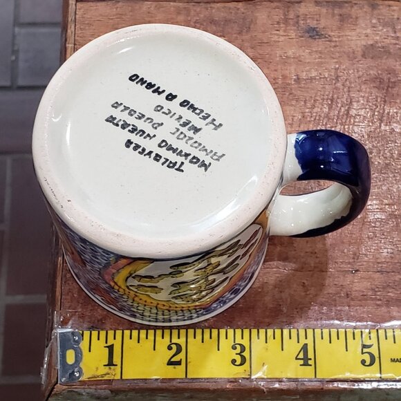 Vivid Blue Talavera Coffee Tea Mug Custom Mexican Pueblo Mexico Pottery HTF - Picture 2 of 4